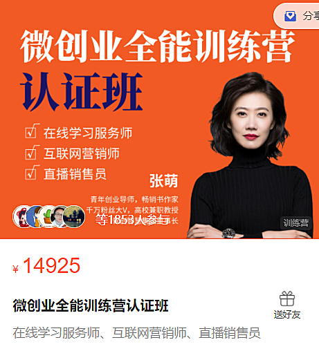 张萌萌姐微创业全能训练营认证班课程视频