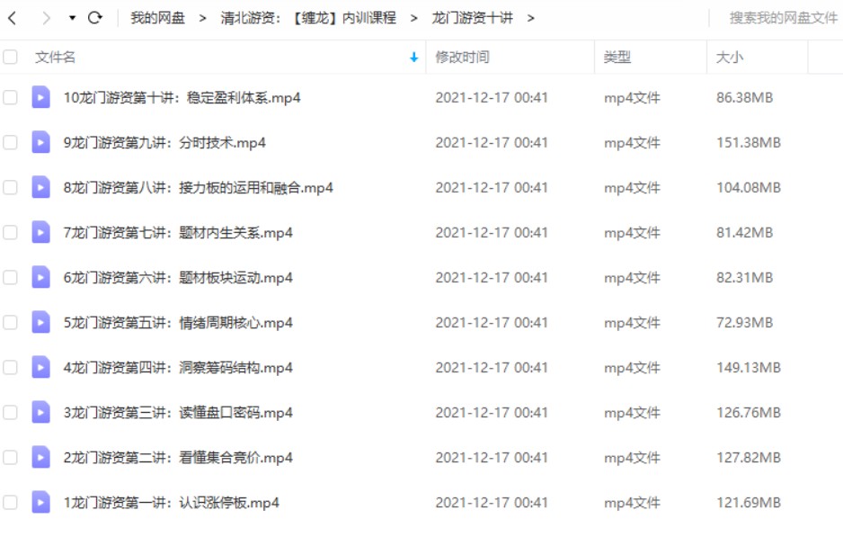 清北游资：龙门实战特训营缠龙内训课程视频