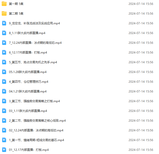 公众号游资胖大叔绝密课程30天速成班课程-每日复盘视频
